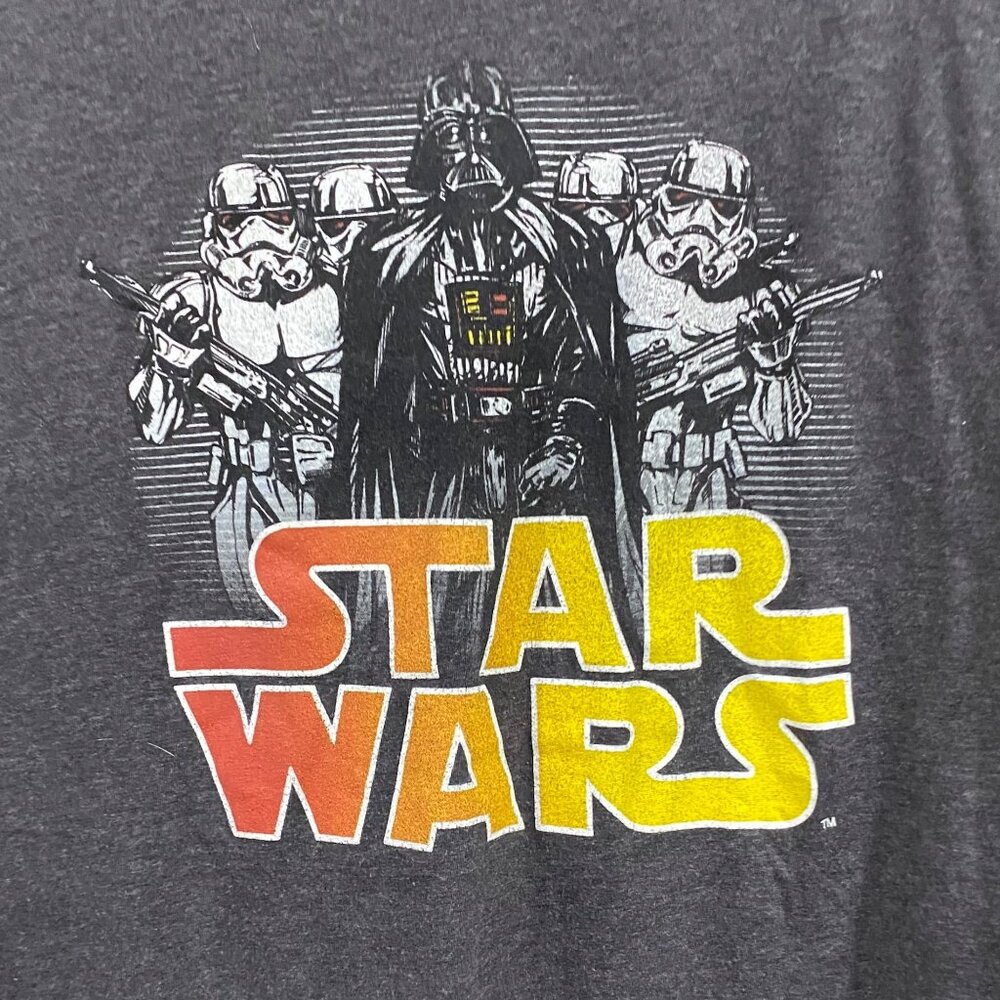 Star Wars Mens 2XLT Charcoal Graphic T-Shirt Featuring Darth Vader & Stormtroope - Picture 2 of 4